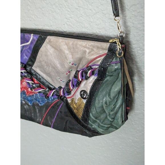 Vintage Carlo Fiori Italy Snakeskin Patchwork Leather Shoulder Bag Crossbody 80s - Picture 4 of 12